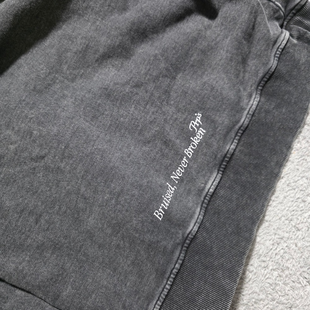 PRPS Mens Small Hoodie Charcoal Grey Bruised Never Broken Acid Wash Graphic - Picture 7 of 8
